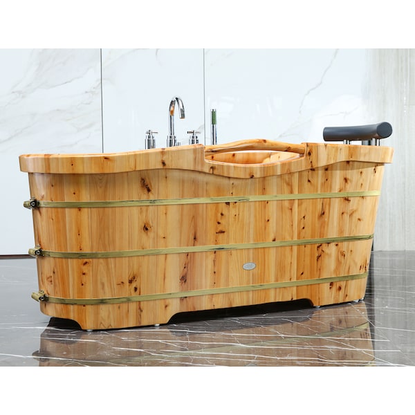 Alfi Brand 61" Free Standing Cedar Wooden Bathtub W/ Chrome Tub Filler AB1136 - main
